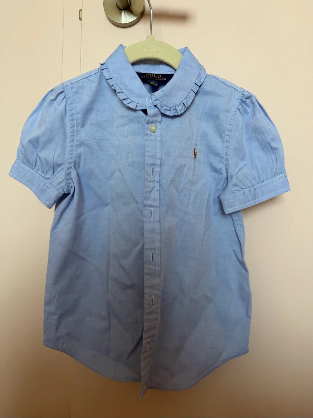 Polo by Ralph Lauren Girls' Light Blue Ruffle Collar Button-Down Shirt
